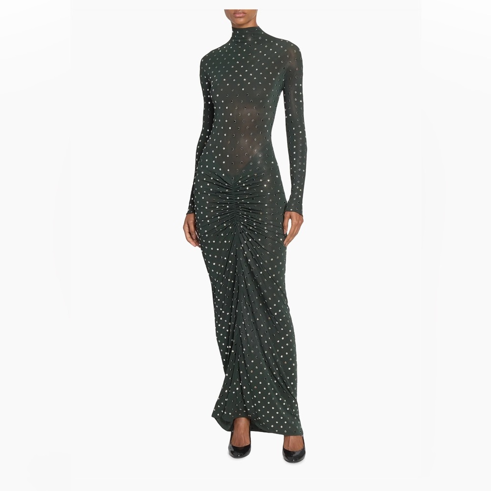 Alaïa Dark Green Studded Draped  Dress